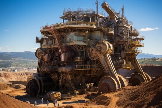 Massive dragline excavator at work in a mining operation, Generative AI