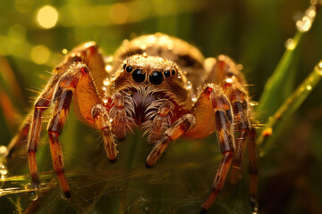 Enigmatic Arachnid: Spider in Dawn's Embrace