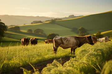 Free Range Cows on a Farm - sustainable farming - Green Choices - AI Generated