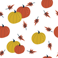 Cute pumpkin seamless pattern vector design, hand drawn fall pattern illustration