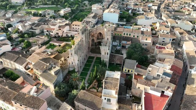 Aerial view Church Iglesia Nova, Son Servera, Arta, Mallorca