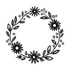 Wreath of wild flowers, Botanical wedding frames with flowers and leaves elements.