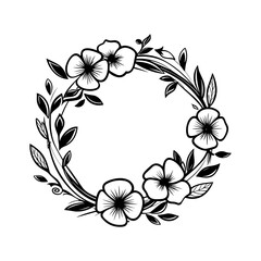 Wreath of wild flowers, Botanical wedding frames with flowers and leaves elements.