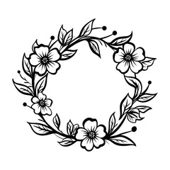Wreath of wild flowers, Botanical wedding frames with flowers and leaves elements.