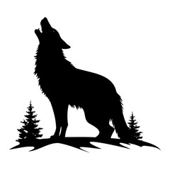 Wolf standing and howling , vector illustration, silhouette of wolf,