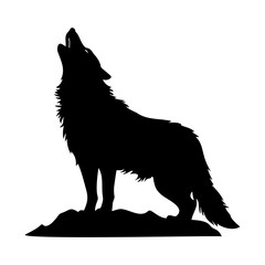 Wolf standing and howling , vector illustration, silhouette of wolf,
