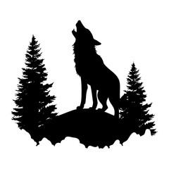 Wolf standing and howling , vector illustration, silhouette of wolf,