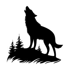Wolf standing and howling , vector illustration, silhouette of wolf,