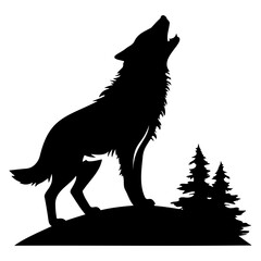 Wolf standing and howling , vector illustration, silhouette of wolf,