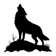 Wolf standing and howling , vector illustration, silhouette of wolf,