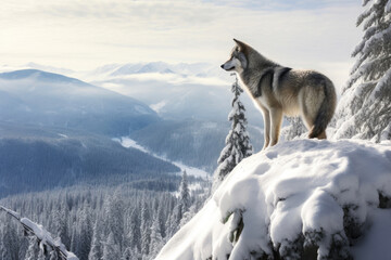 Solitary Wolf on a Frosty Ridge