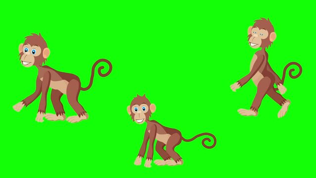 Cartoon funny group of monkey walking animation