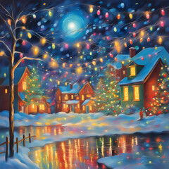 Fototapeta na wymiar a vibrant and festive background with colorful Christmas lights illuminating the night sky.