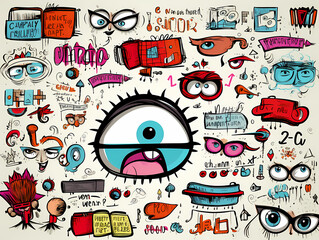 Collage Of Cartoon Eyes And Symbols
