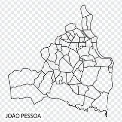 High Quality map of Joao Pessoa  is a city of Brazil, with borders of the districts. Map of Joao Pessoa city for your web site design, app, UI. EPS10.