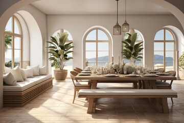 3D rendering of a Mediterranean-style dining room PNG Cutout, Generative AI - obrazy, fototapety, plakaty