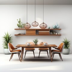 3D rendering of a mid-century modern dining room PNG Cutout, Generative AI