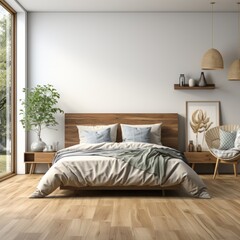 3D rendering of a minimalist bedroom design PNG Cutout, Generative AI