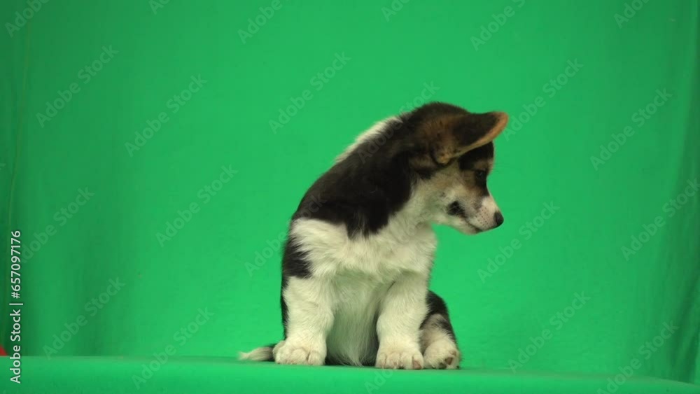 Sticker welsh corgi puppy on green screen