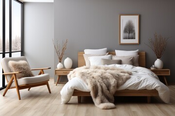 Fototapeta na wymiar 3D rendering of a Scandinavian-inspired living room, Generative AI