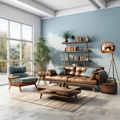 3D rendering of a Scandinavian-inspired living room, Generative AI