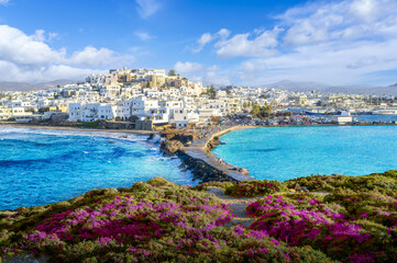 Panorama of Naxos Chora town, Naxos island, Greece Cyclades - obrazy, fototapety, plakaty