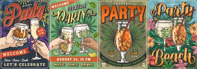 Cocktail party set sticker colorful