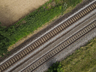 Aerial view of railroad tracks in the landscape 