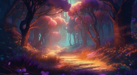path in a magical forest, fantasy artwork, banner , background