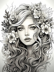 Drawing Of A Woman With Flowers In Her Hair