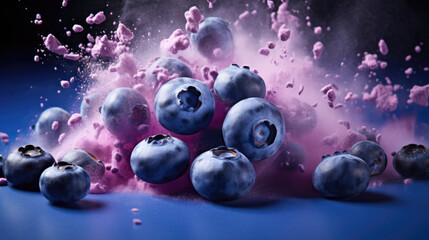 Fresh blueberries artichoce with colorful powder paint explosion