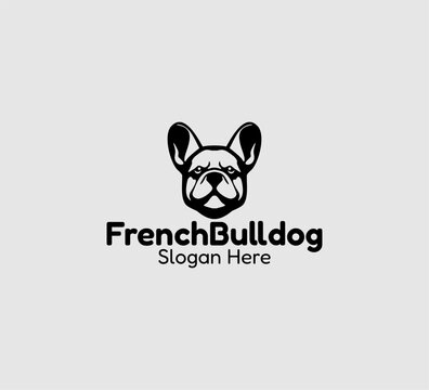  french bulldog logo template editable black and white vector