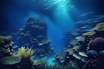 Fototapeta na wymiar scenery in the depths of the ocean. Generative AI