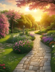 path in the garden Ai generative