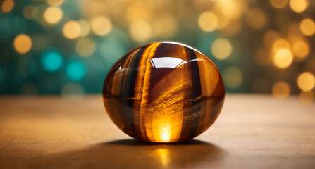 Tiger's Eye stones on pink pastel bokeh background. Healing stones. Attract abundance stones. 