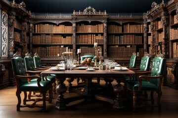 3D rendering of a Victorian-era library with mahogany furniture PNG Cutout, Generative AI