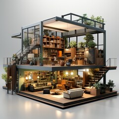 3D rendering of an industrial loft apartment PNG Cutout, Generative AI