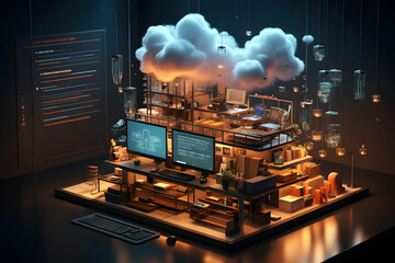 Computing services in cloud, data server in technology clouds. - obrazy, fototapety, plakaty