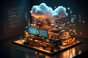 Foto op Aluminium Computing services in cloud, data server in technology clouds. © mitarart