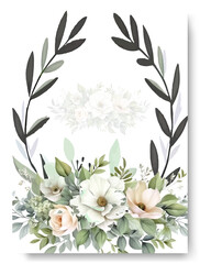 White jasmine floral decoration flyers postcards vintage style vector illustration design. Elegant wedding card with beautiful floral and leaves template