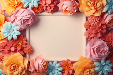 frame mock up with flowers, place for a text
