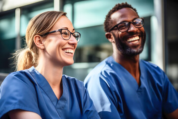 Dynamic Dental Team: Female Doctor and Male Dentist Laughing and Smiling at Seminar