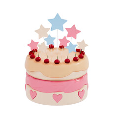 Birthday cake party element on transparent background, Colorful delicious desserts . 3D rendering