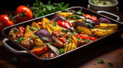 Colorful roasted veggies with caramelized edges and herbs