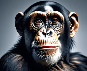 Intelligent Gaze: Captivating Close-Up Portrait of a Wise Chimpanzee. generative AI