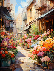 Street With Flowers In Pots