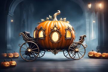 Pumpkin carriage for a sinister Cinderella - obrazy, fototapety, plakaty