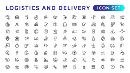 Fototapeta na wymiar Logistics and delivery linear icons collection.Set of thin line web icon set, simple outline icons collection, Pixel Perfect icons, Simple vector illustration.