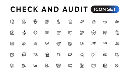 Check and audit line icons collection. Set of thin line web icon set, simple outline icons collection, Pixel Perfect icons, Simple vector illustration.