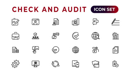 Check and audit line icons collection. Set of thin line web icon set, simple outline icons collection, Pixel Perfect icons, Simple vector illustration.